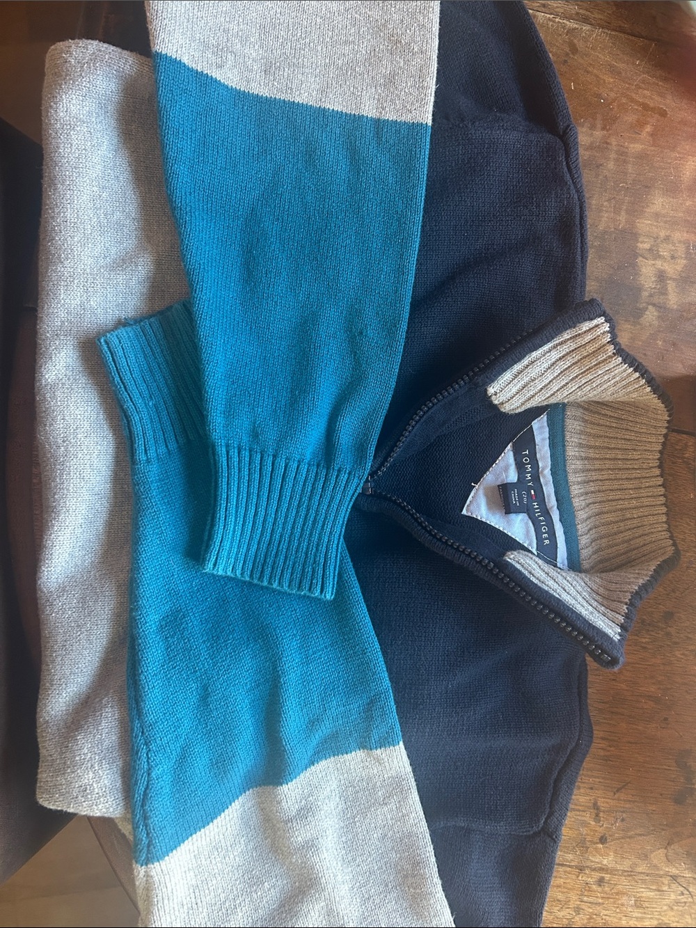 Tommy Hilfiger BOY’s Navy and Light Gray Colorblock Half-Zip Sweater